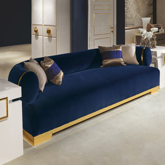 High End Modern Italian Designer Blue Velvet Sofa