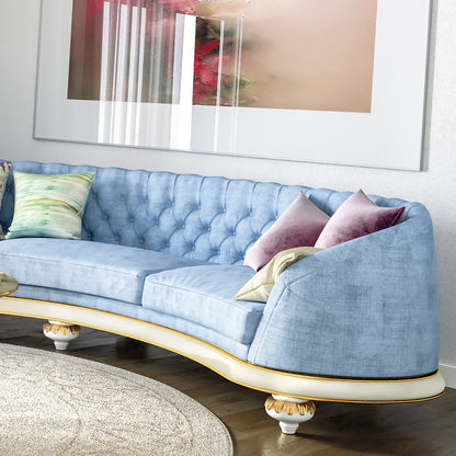 Large Luxury Blue Upholstered Curved Sofa