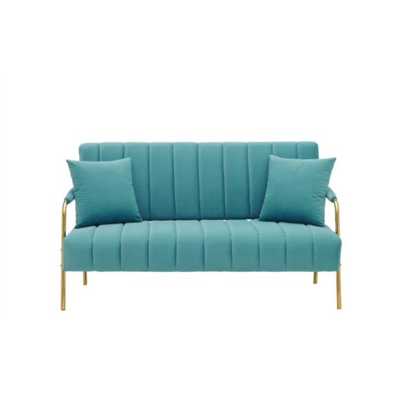 Blue Cashmere Fabric Loveseat Sofa