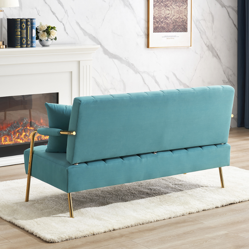 Blue Cashmere Fabric Loveseat Sofa