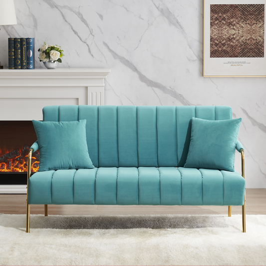 Blue Cashmere Fabric Loveseat Sofa