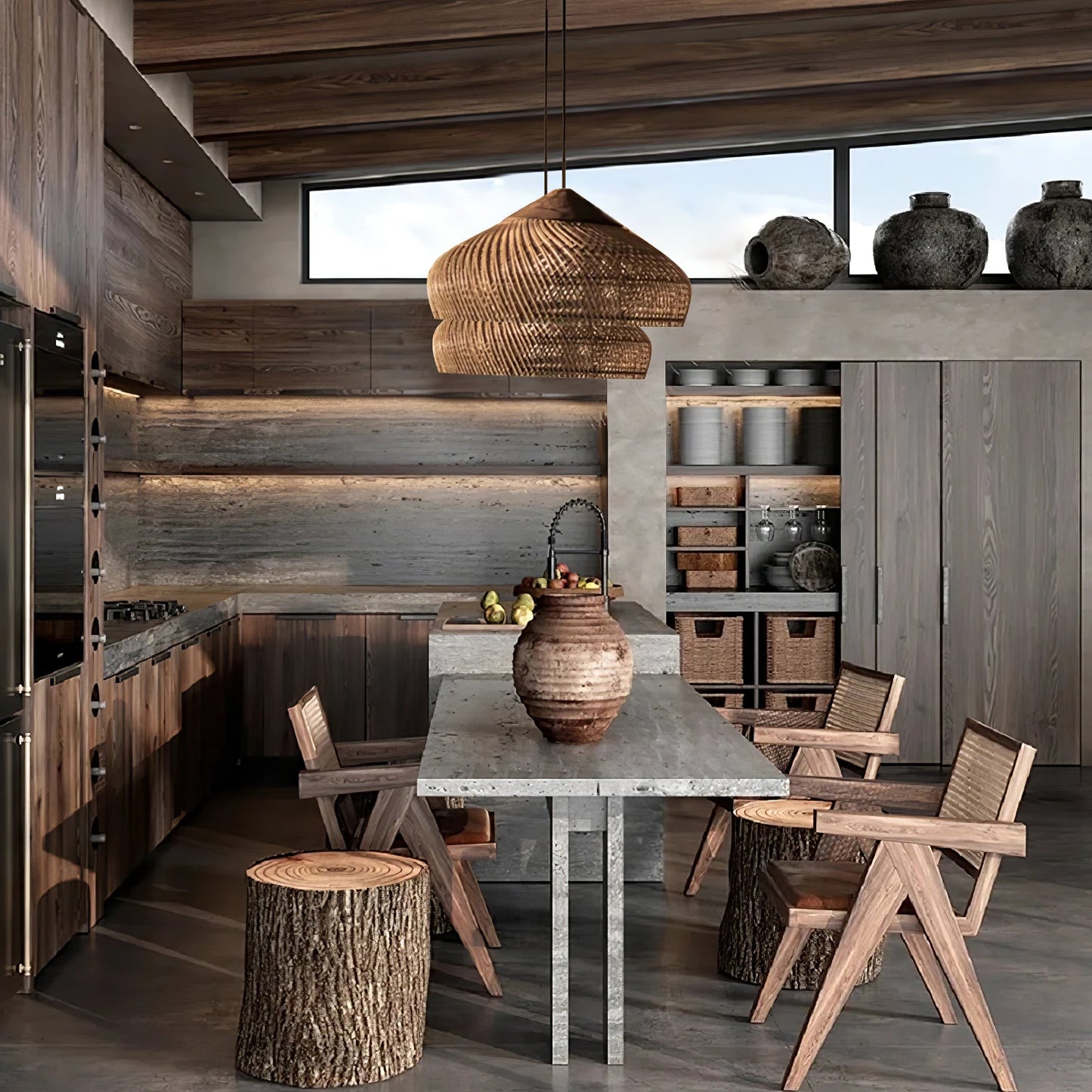 Braided Rattan Swag Pendant Lamp