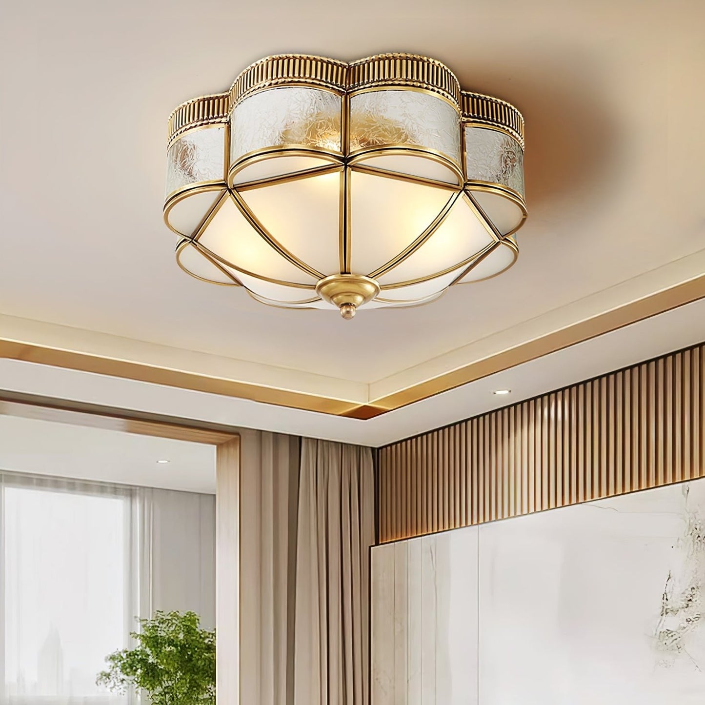 Brass Domed Flush Ceiling Lamp