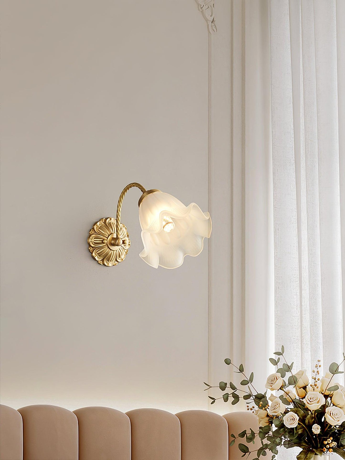 Brass Floral Glass Sconce