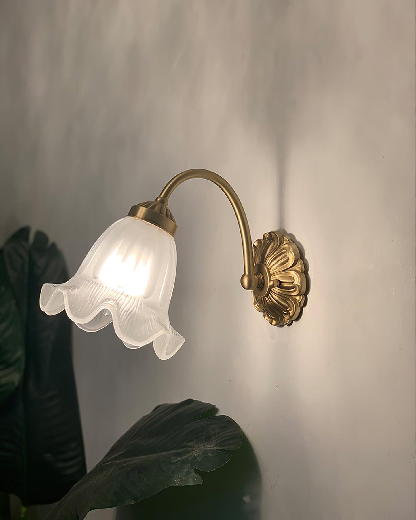 Brass Floral Glass Sconce