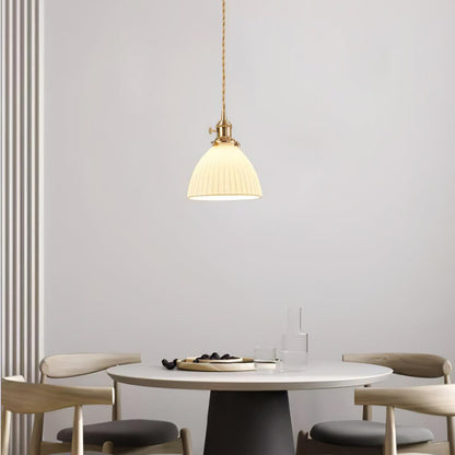 Brass Pleated Ceramic Pendant Lamp