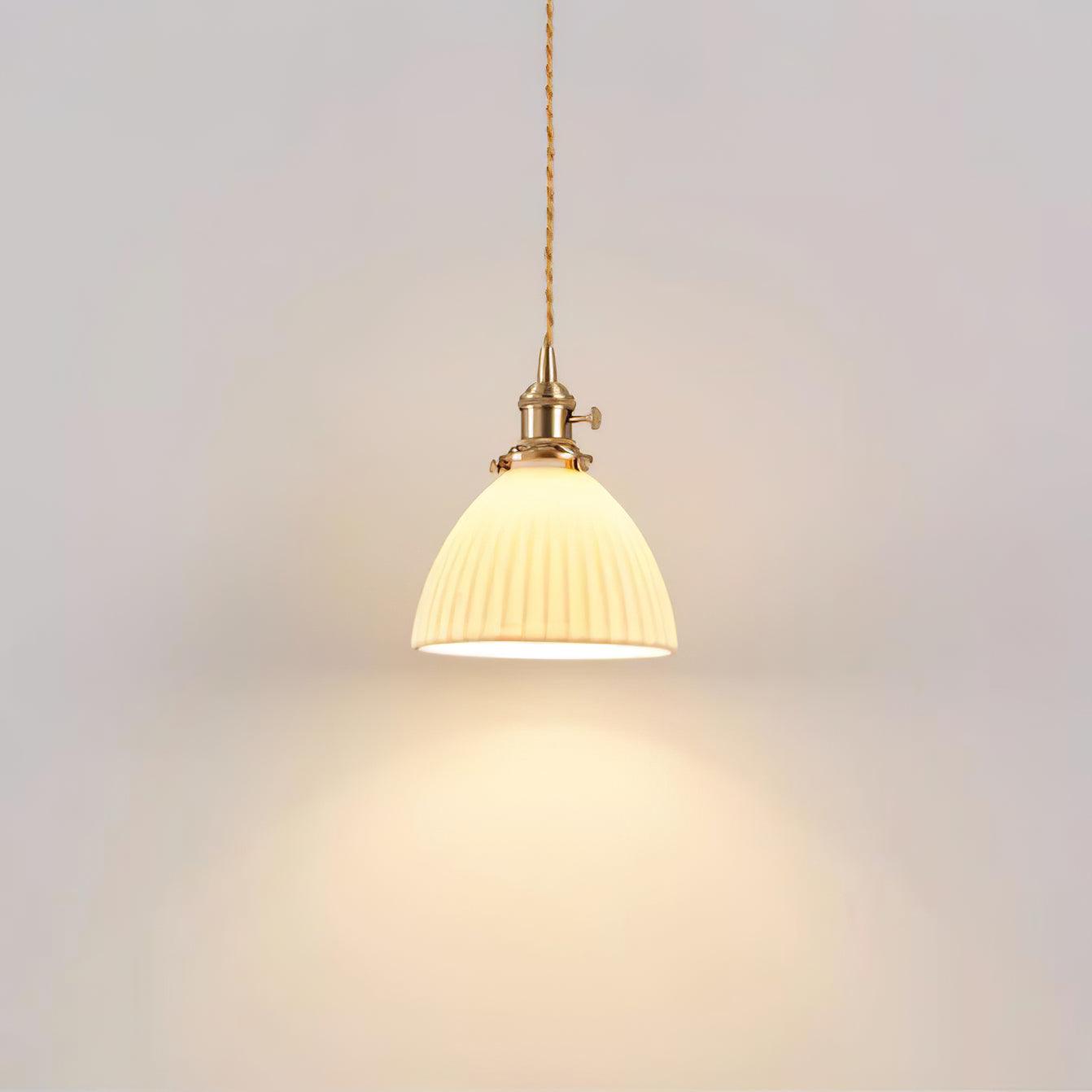 Brass Pleated Ceramic Pendant Lamp