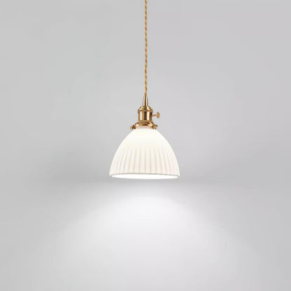 Brass Pleated Ceramic Pendant Lamp