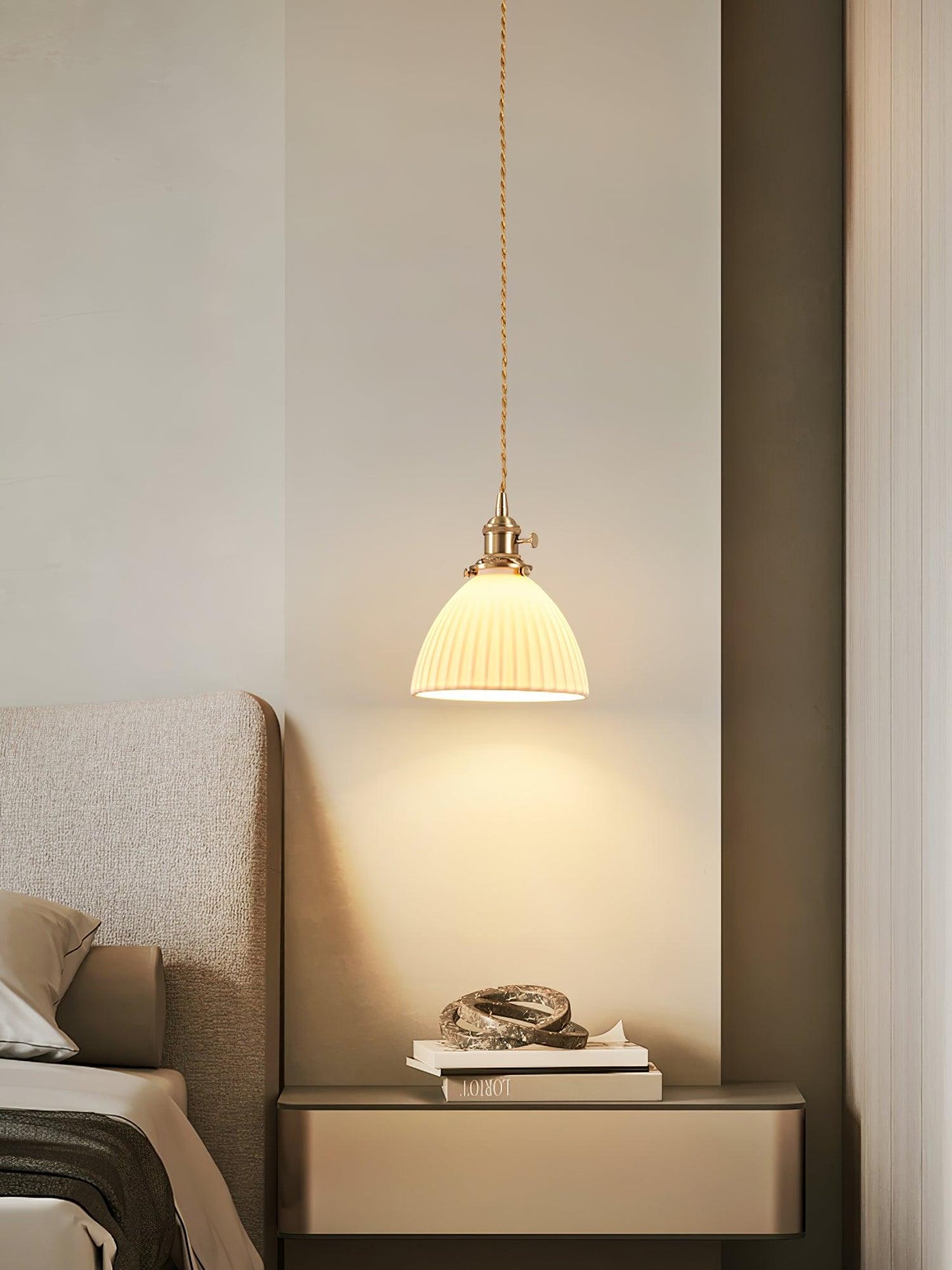 Brass Pleated Ceramic Pendant Lamp