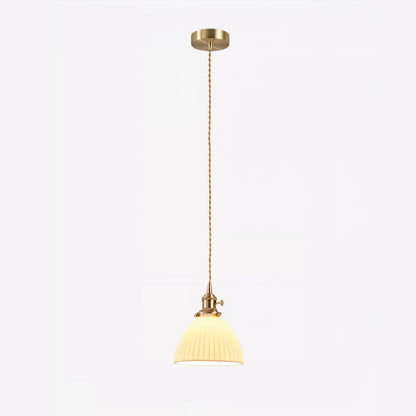 Brass Pleated Ceramic Pendant Lamp