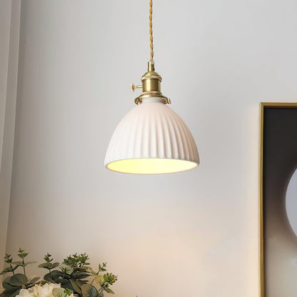 Brass Pleated Ceramic Pendant Lamp