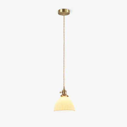 Brass Pleated Ceramic Pendant Lamp