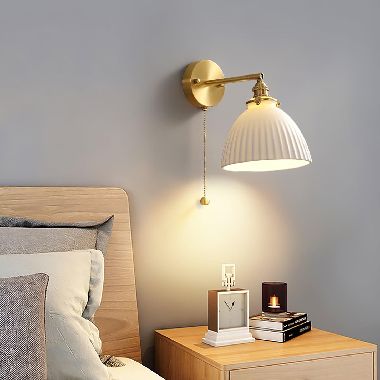 Brass Pleated Ceramic Wall Lamp