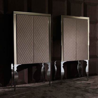 Bronze Mirrored Leather Cocktail Bar Cabinet