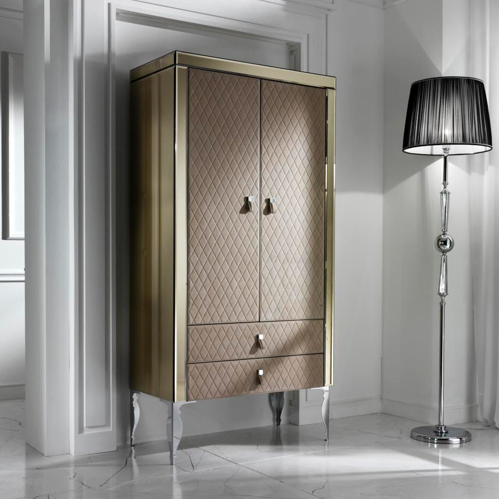 Bronze Mirrored Leather Tall Cabinet