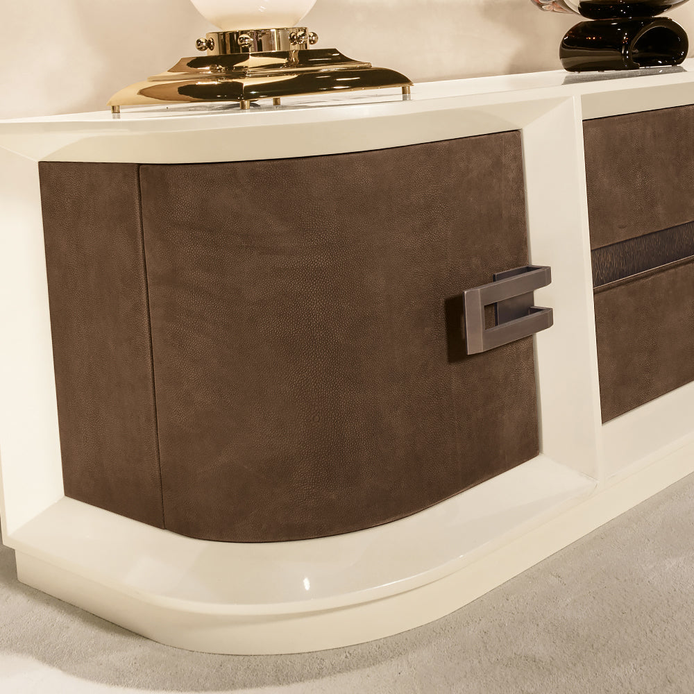 Modern Italian Chocolate Brown Nubuck Sideboard