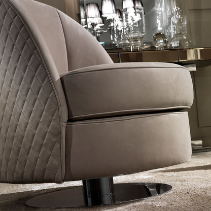 Modern Italian Nubuck Leather Swivel Armchair