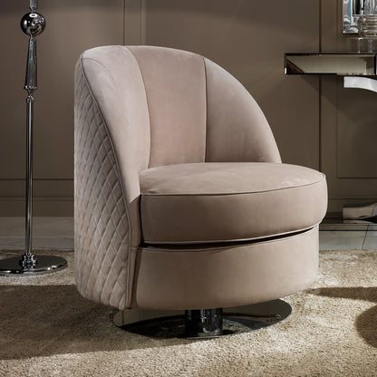 Modern Italian Nubuck Leather Swivel Armchair