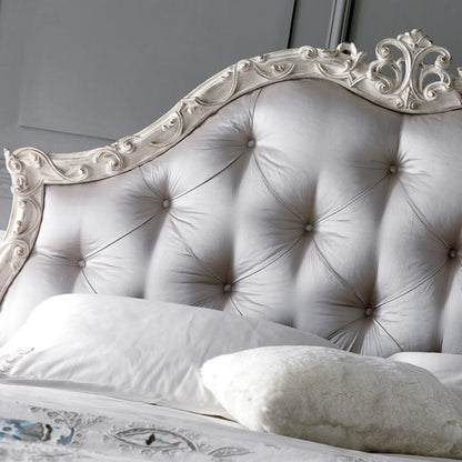 High End Carved Button Upholstered Italian Storage Bed