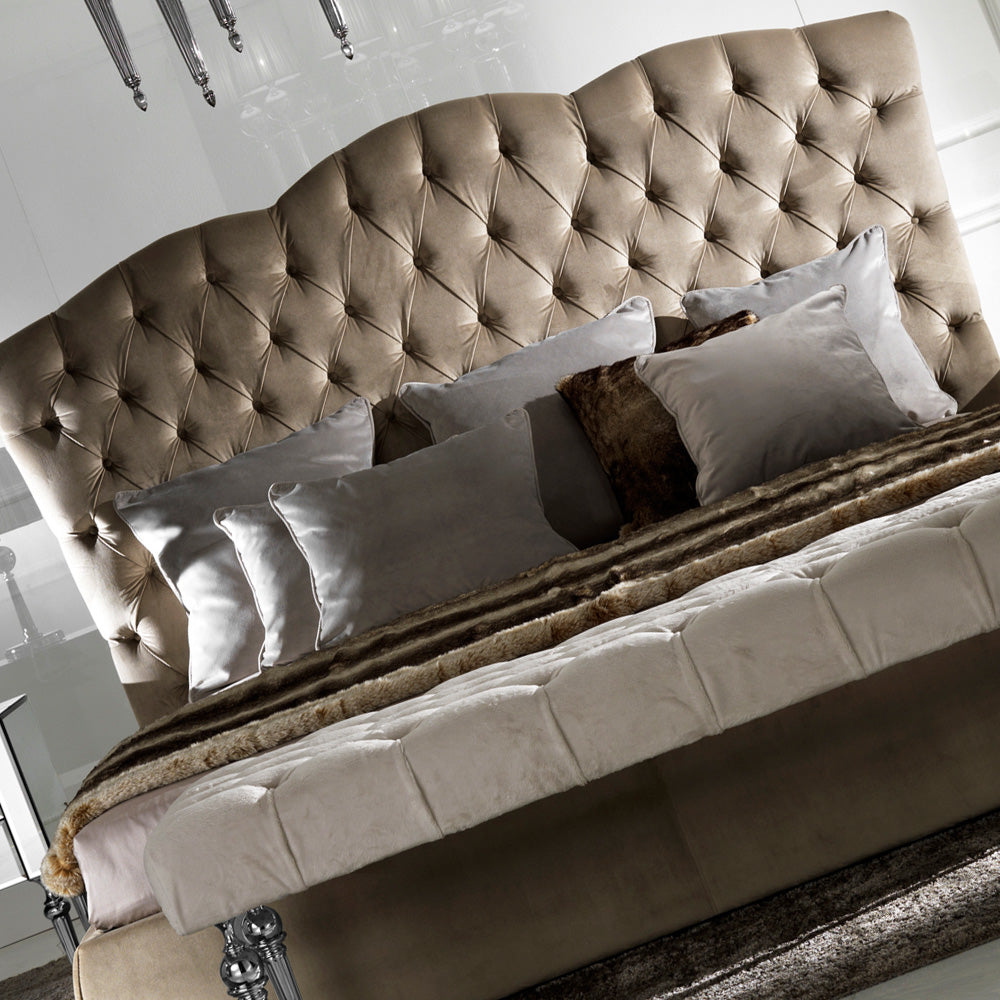 Button Upholstered Nubuck Leather Designer Bed