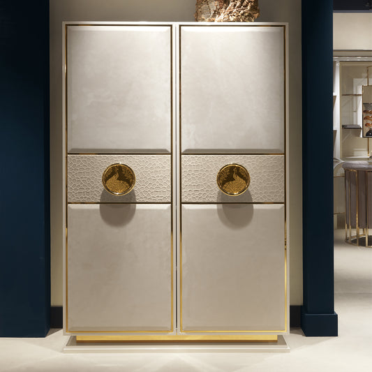 High End Contemporary Italian Ivory Nubuck Cabinet