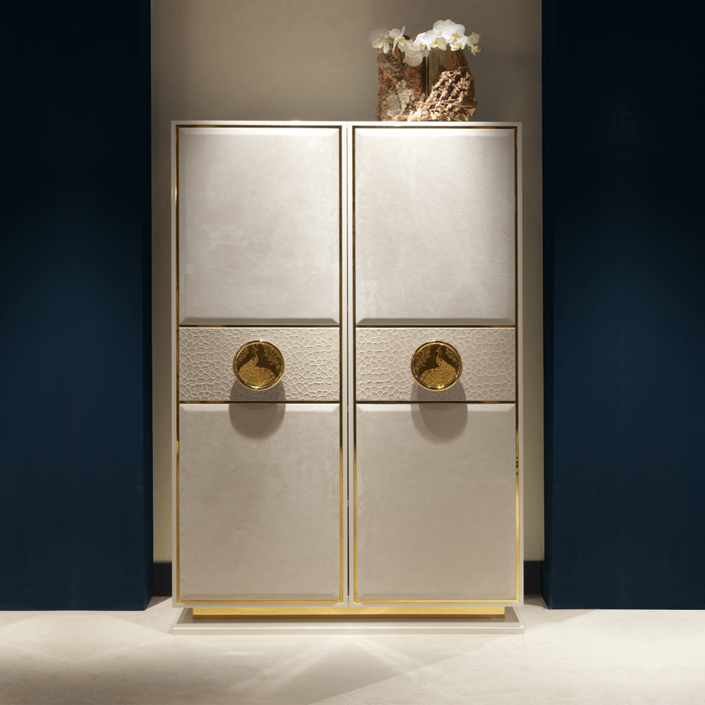 High End Contemporary Italian Ivory Nubuck Cabinet