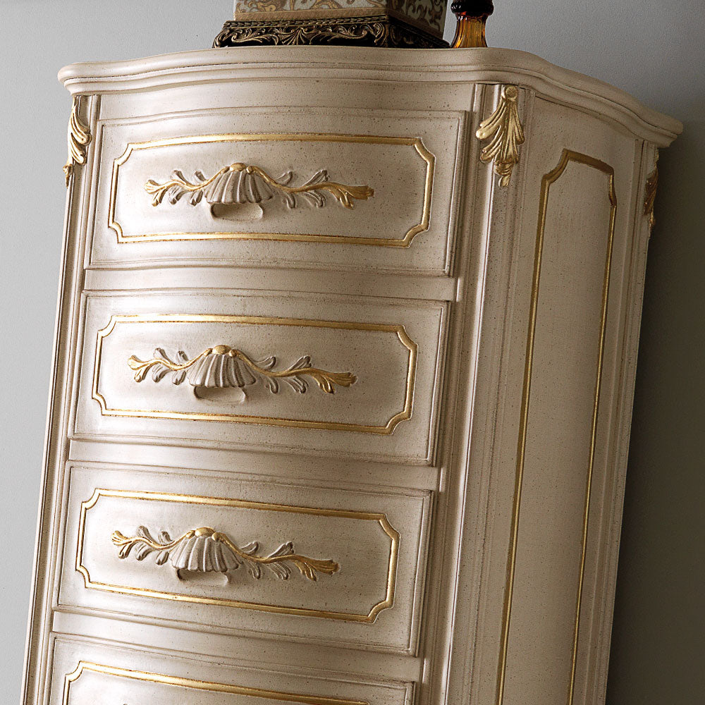 Carved Designer Rococo Italian Tall Boy Chest of Drawers