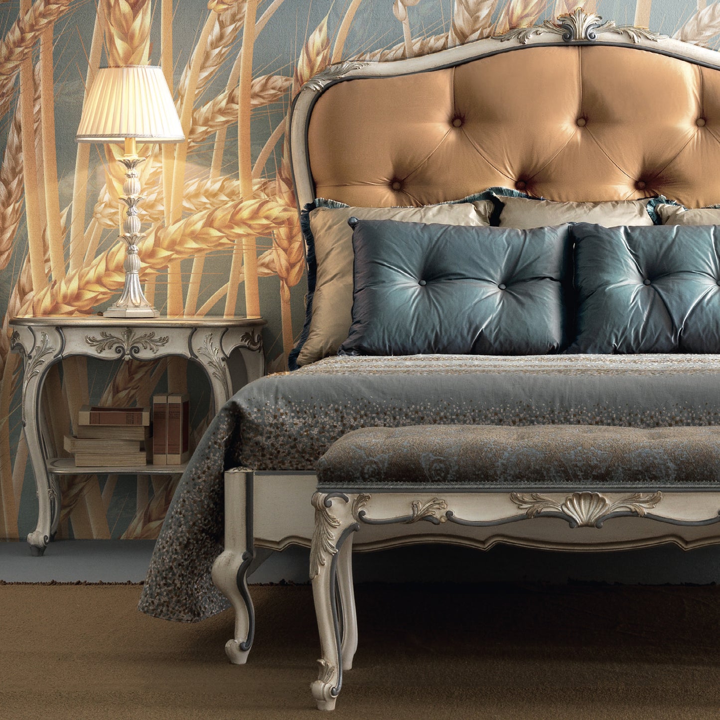 Carved Louis Style Tufted Bed