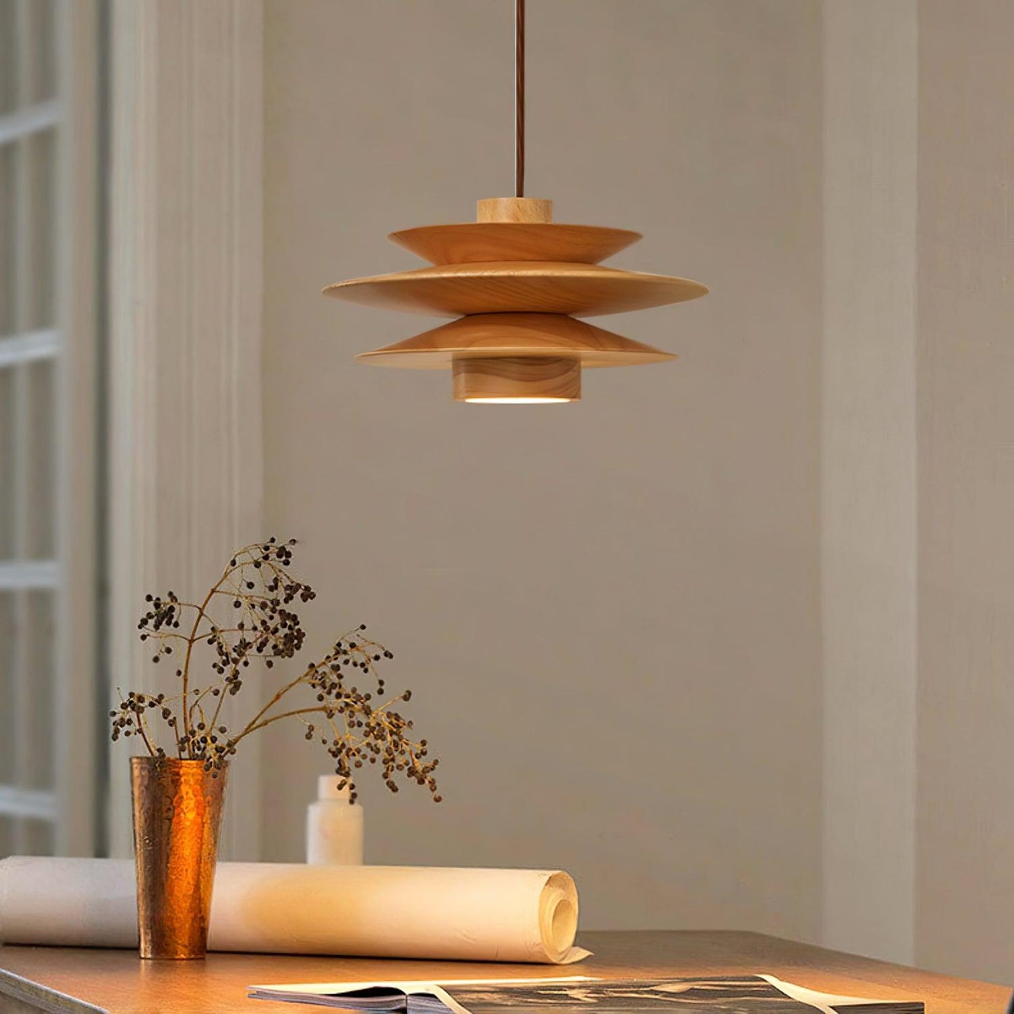 Cascade Wooden Disc Pendant Lamp