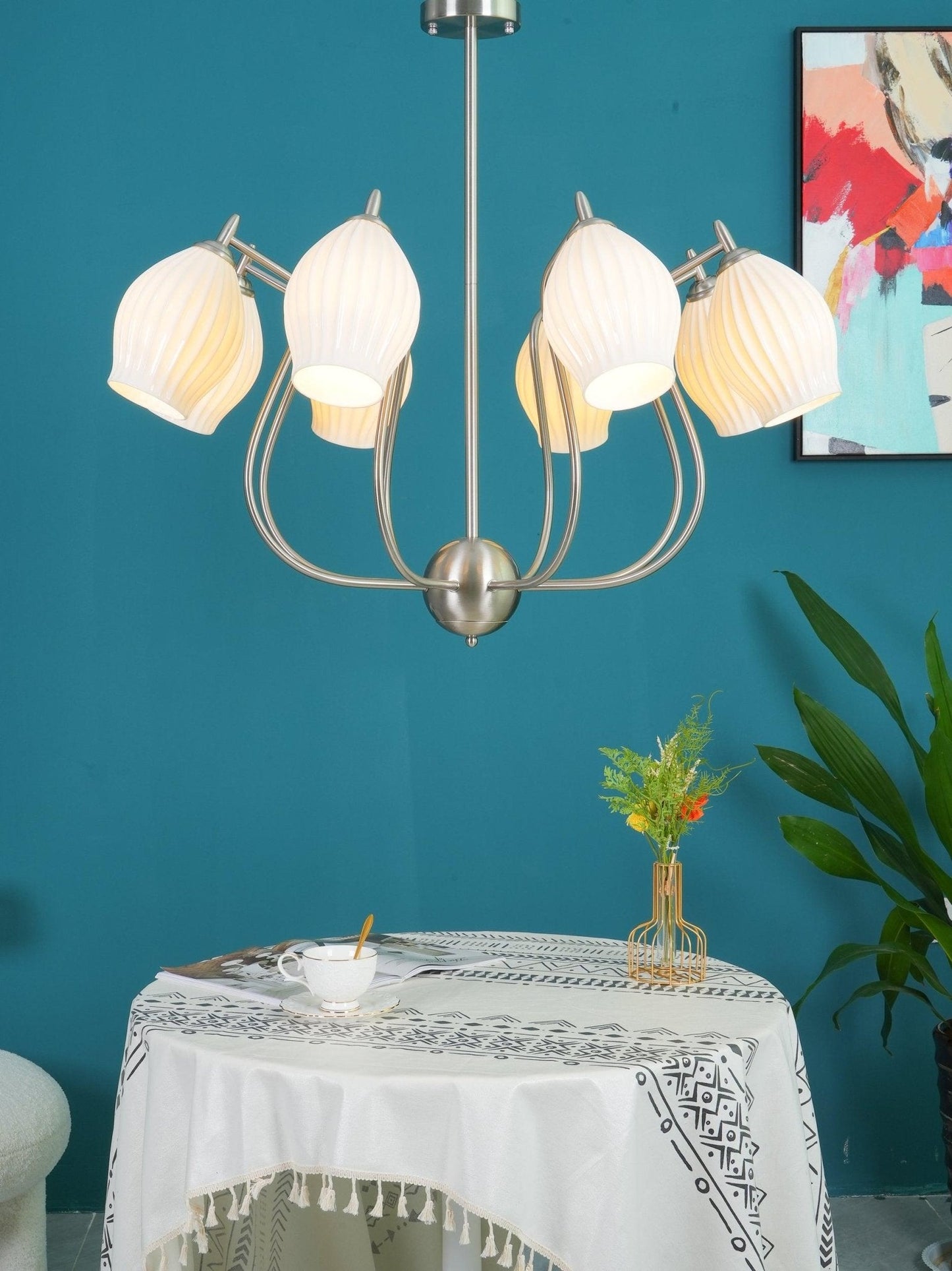 Ceramic Ribbed Chandelier