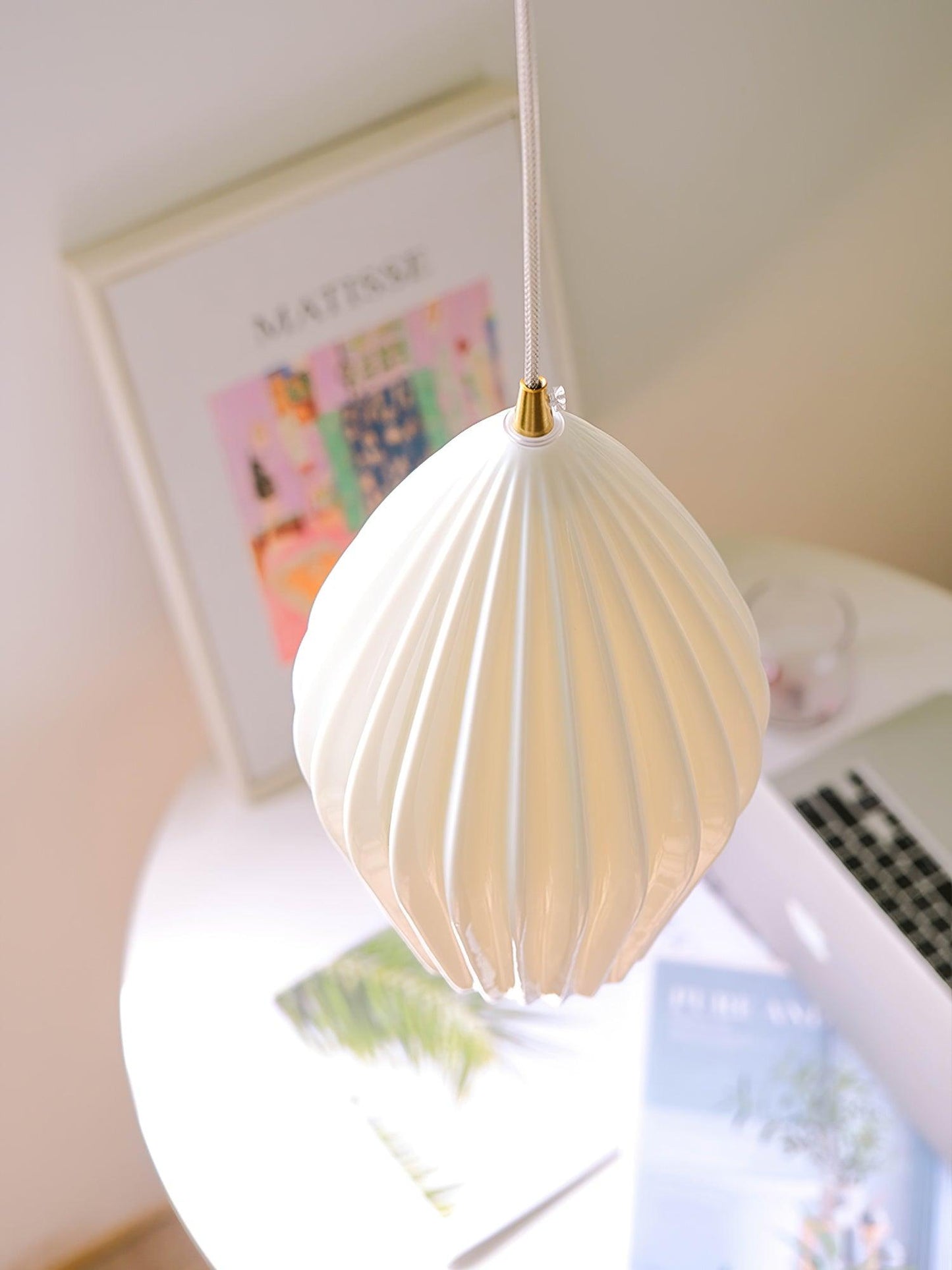 Ceramic Ribbed Pendant Light