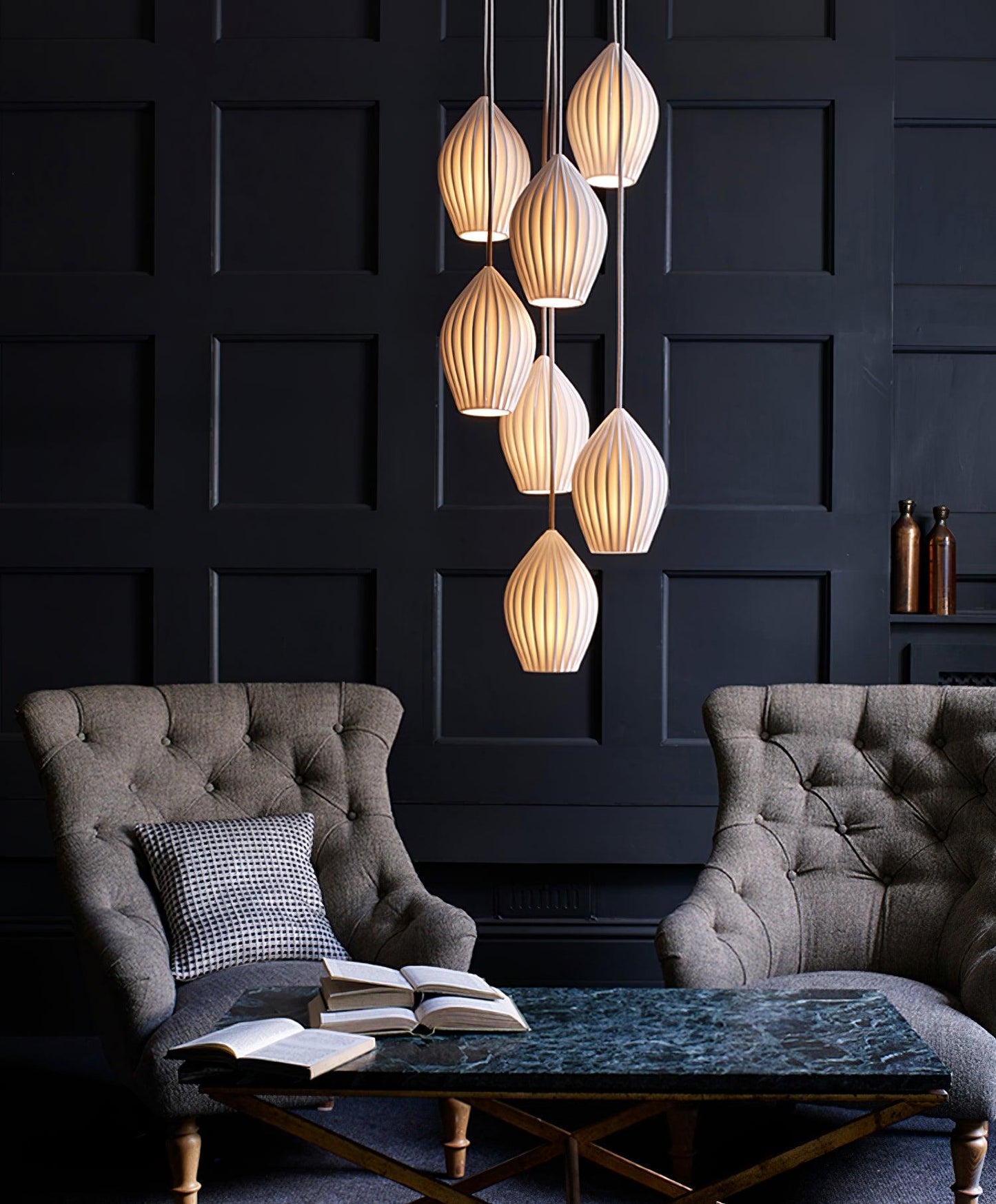 Ceramic Ribbed Pendant Light