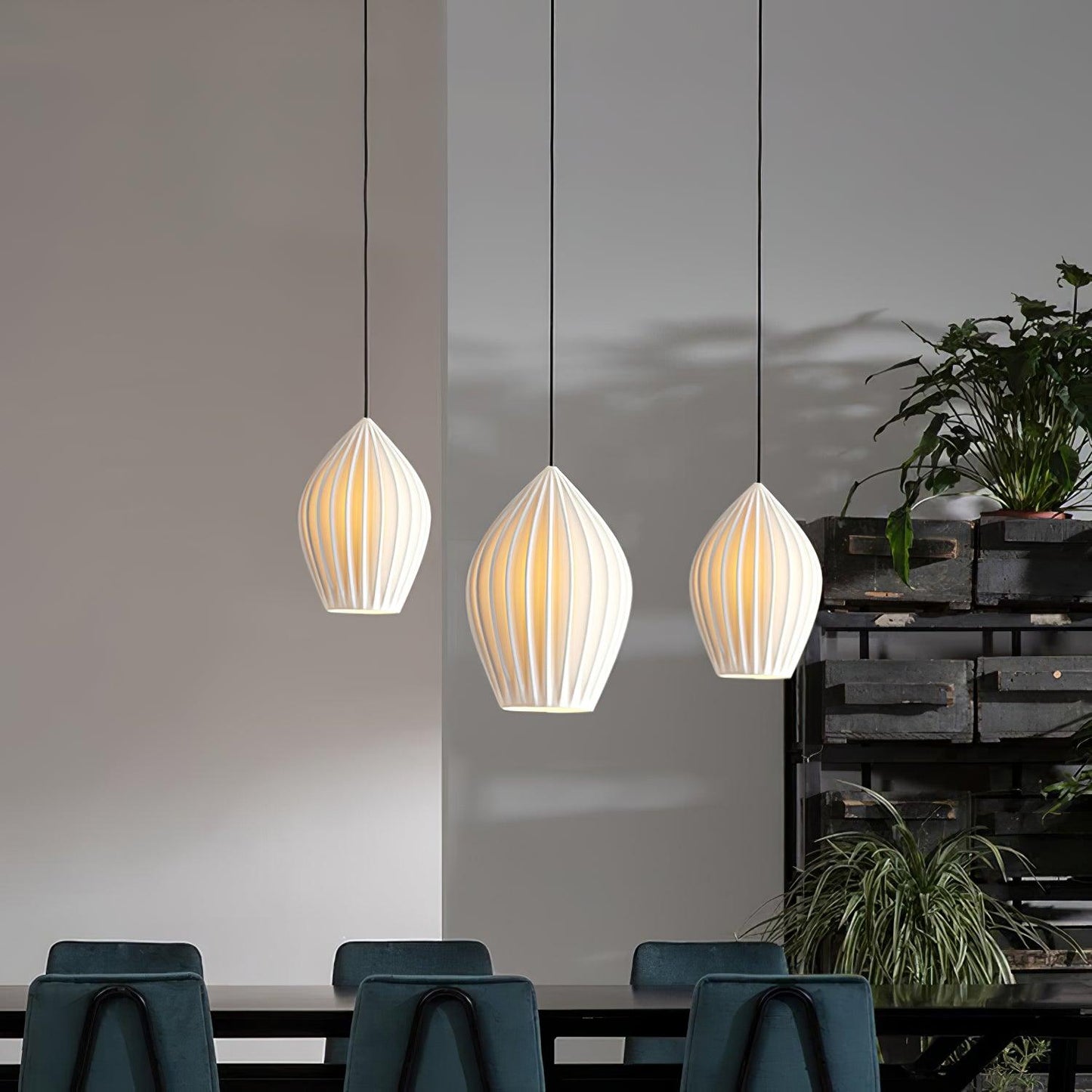 Ceramic Ribbed Pendant Light