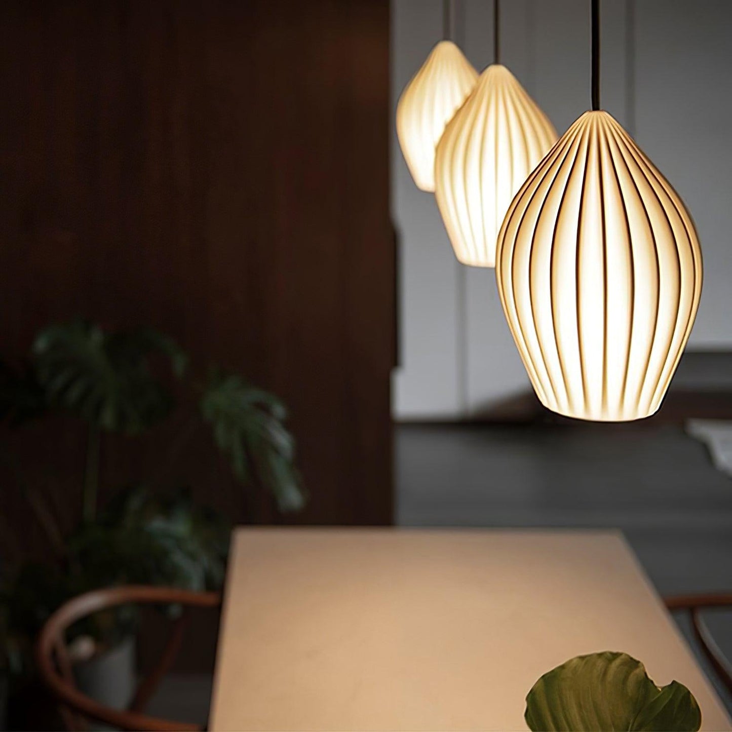 Ceramic Ribbed Pendant Light