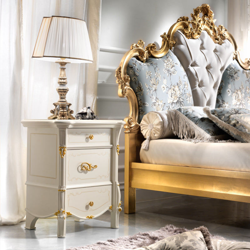 Italian Ivory and Gold Leaf Bedside Cabinet