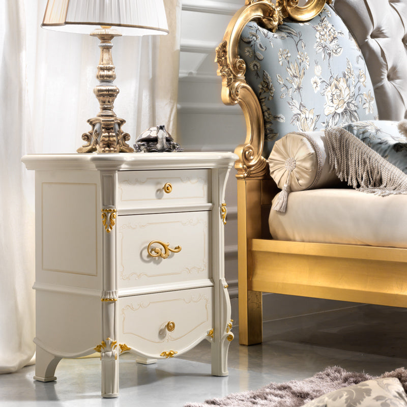 Italian Ivory and Gold Leaf Bedside Cabinet