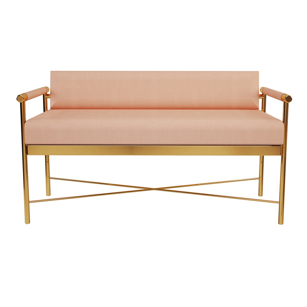 Chic Contemporary Leather Designer Polished Brass Bench