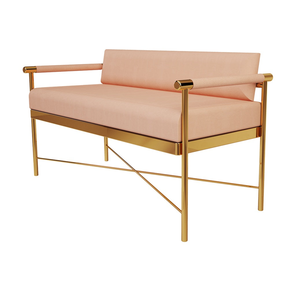 Chic Contemporary Leather Designer Polished Brass Bench