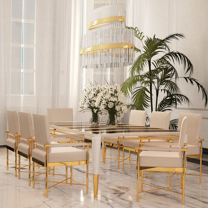 Chic Contemporary Leather Designer Polished Brass Dining Chair