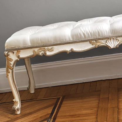 Classic Italian Designer Button Upholstered Bench