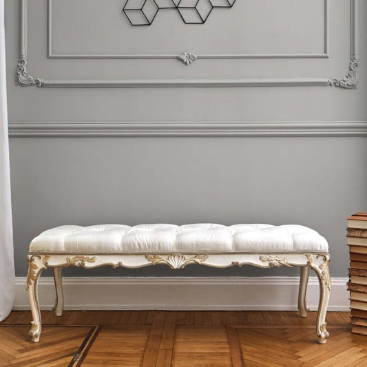 Classic Italian Designer Button Upholstered Bench