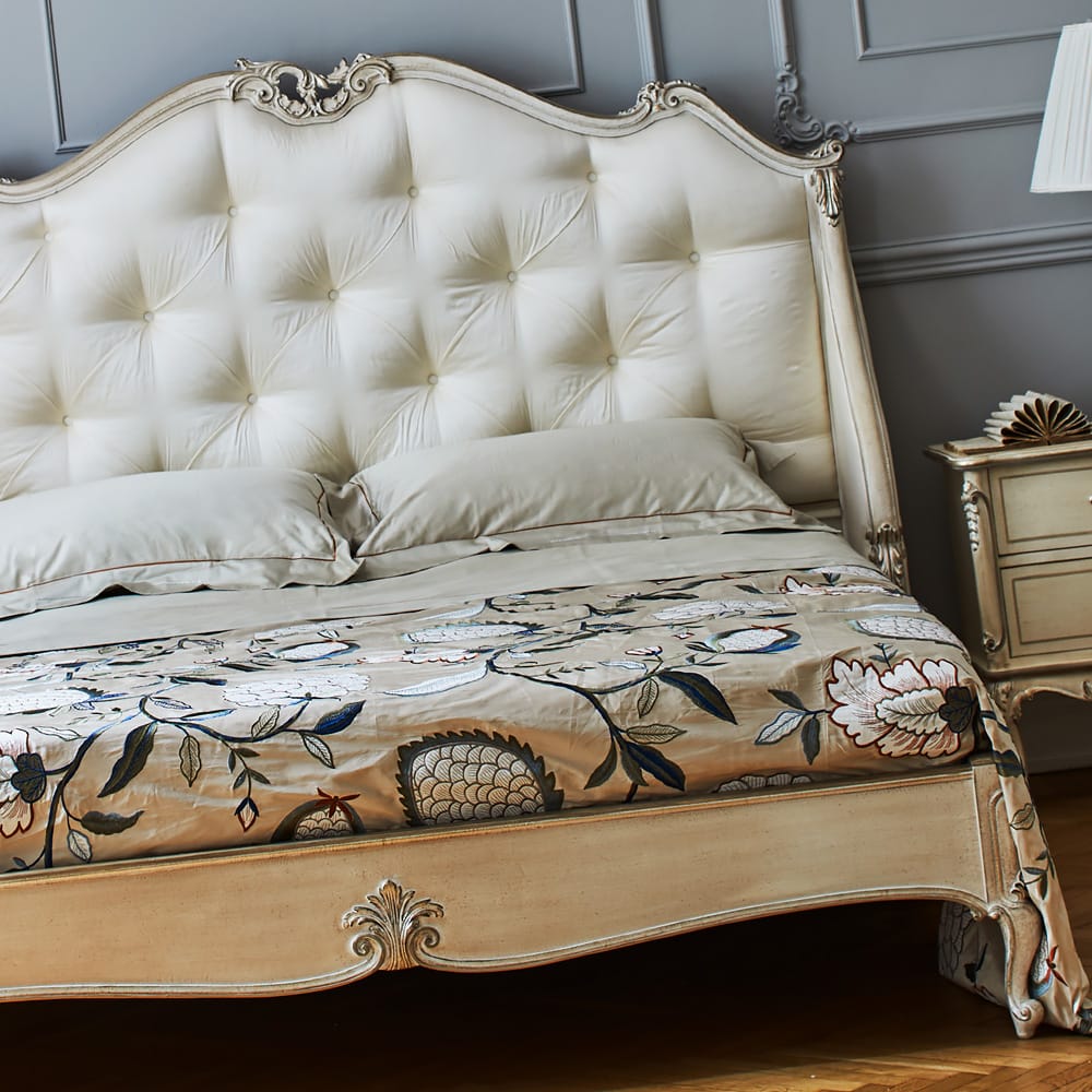 Classic Italian Designer Button Upholstered Winged Bed