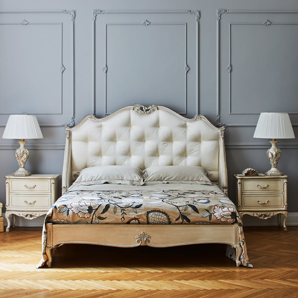 Classic Italian Designer Button Upholstered Winged Bed