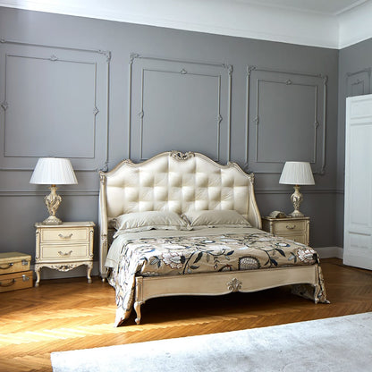 Classic Italian Designer Button Upholstered Winged Bed