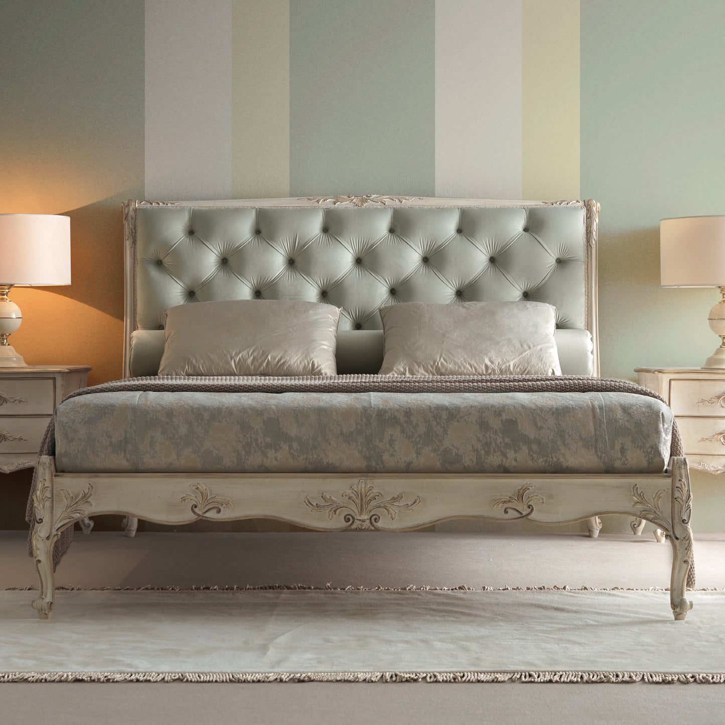 Classic Louis Style Button Upholstered Bed