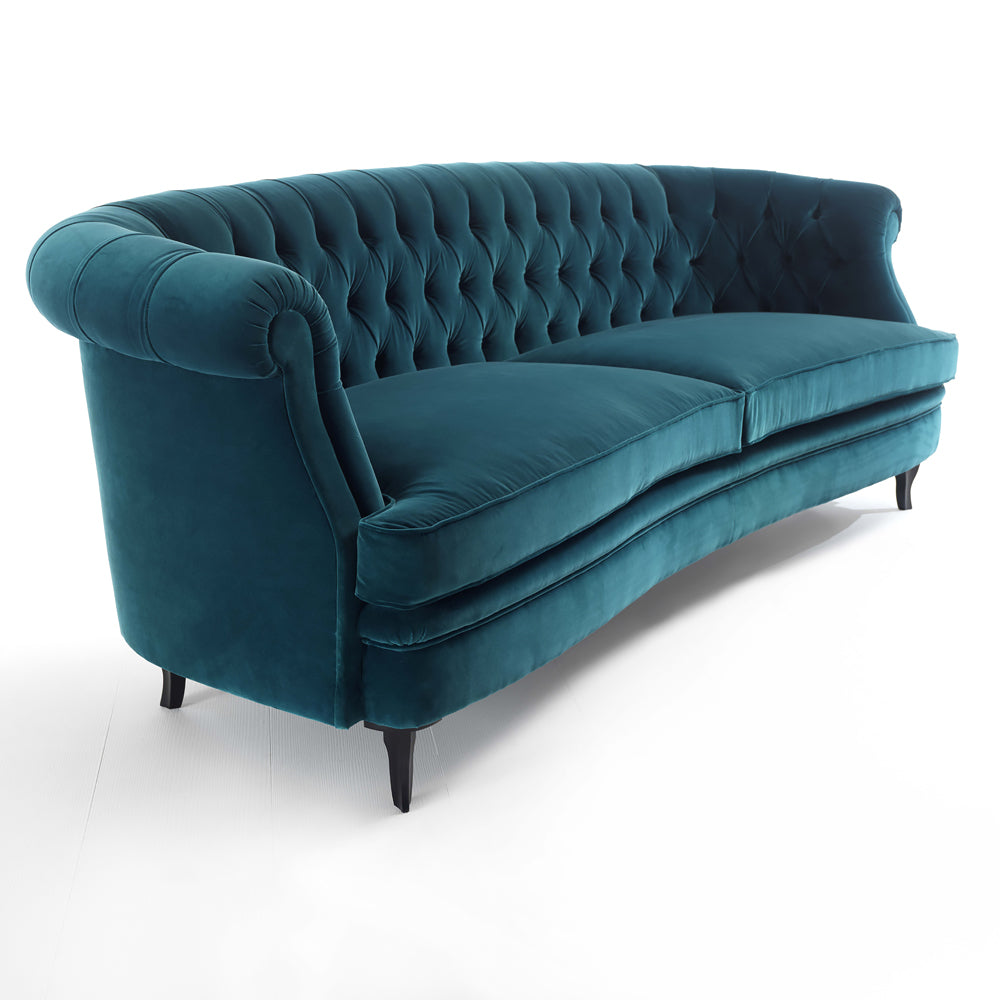 Classic Italian Designer Teal Velvet Sofa