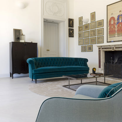 Classic Italian Designer Teal Velvet Sofa