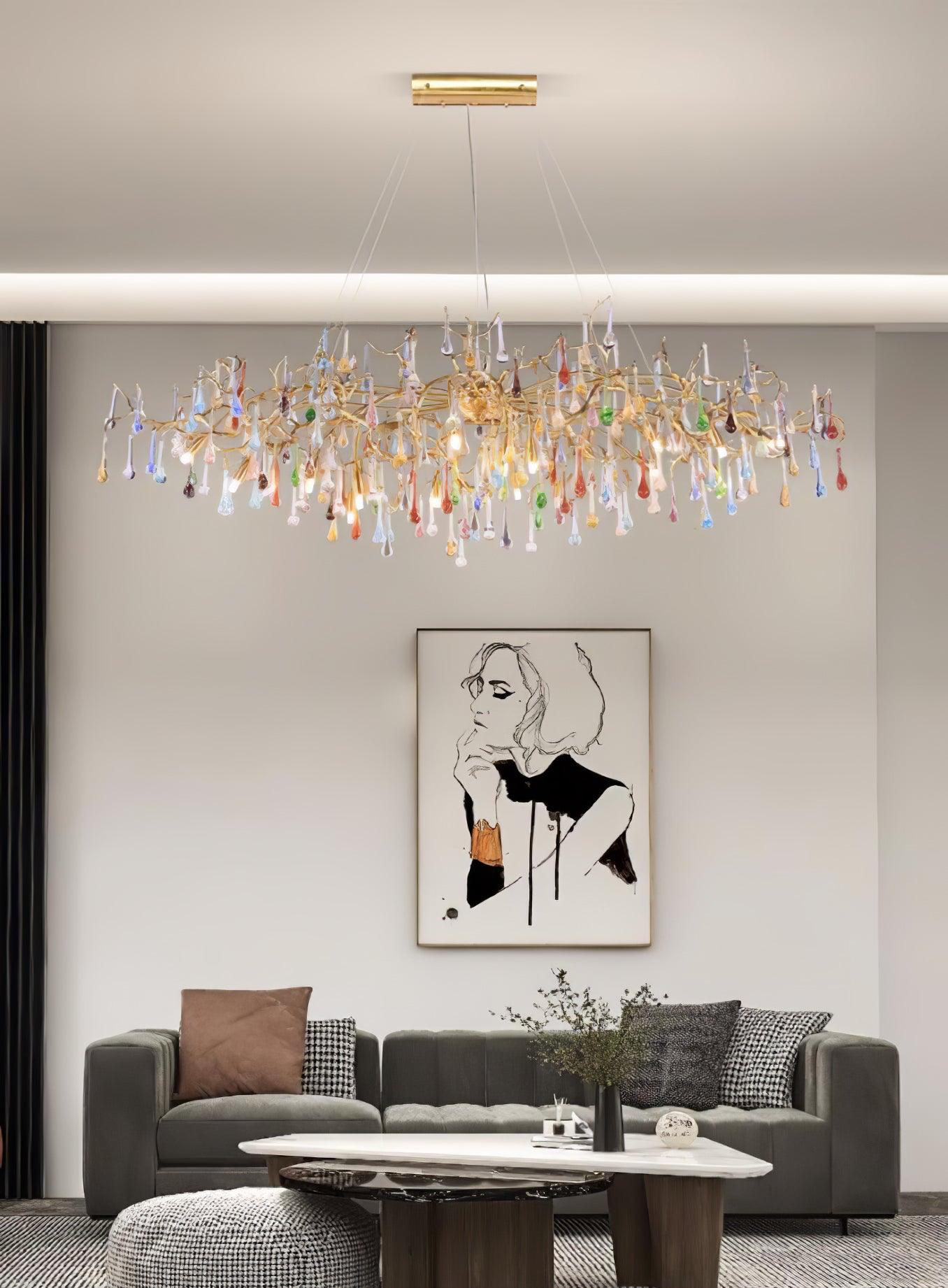 Colorful Raindrop Brass Branch Chandelier