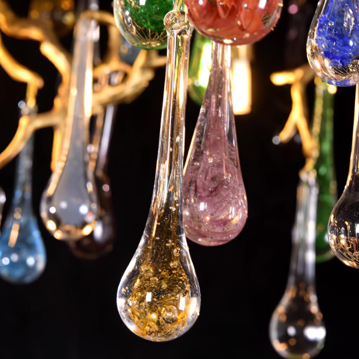 Colorful Raindrop Brass Branch Chandelier