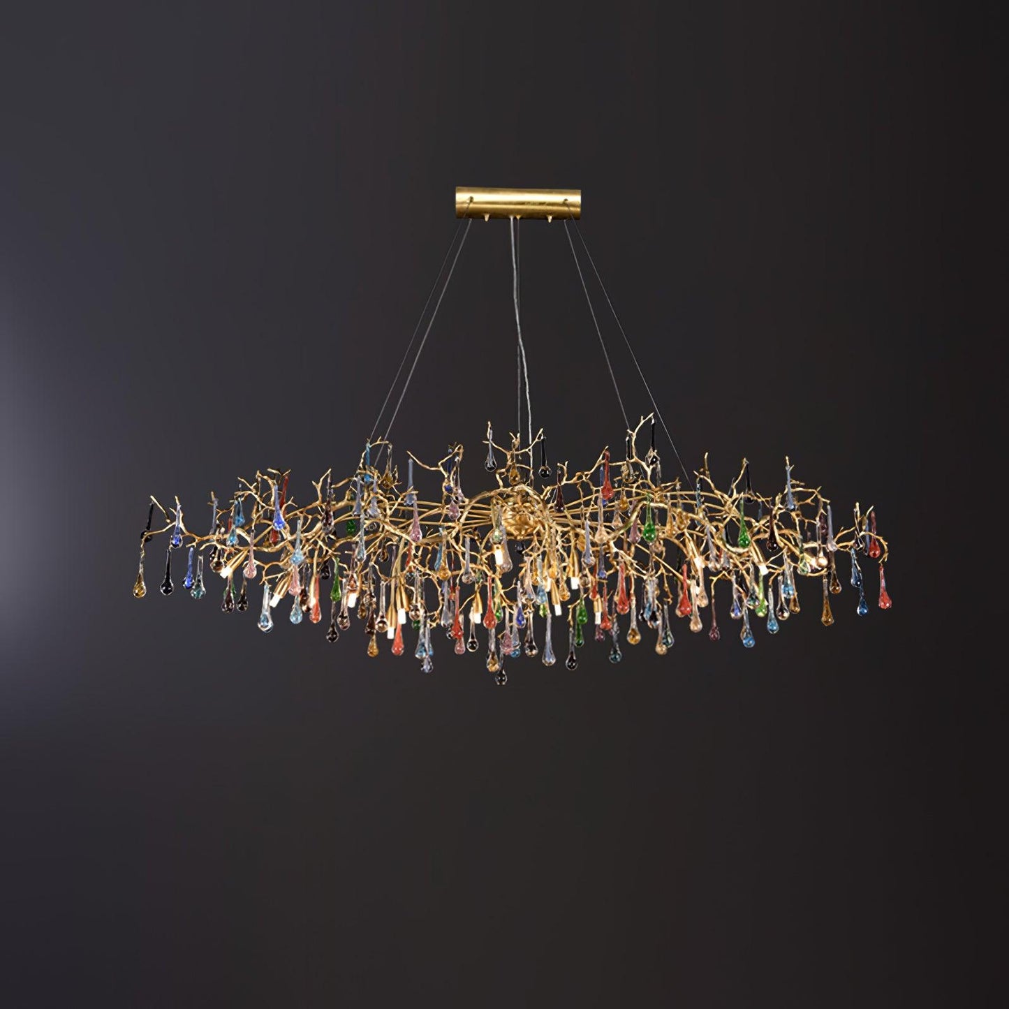 Colorful Raindrop Brass Branch Chandelier